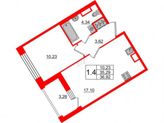 Однокомнатная квартира 35.29 м²