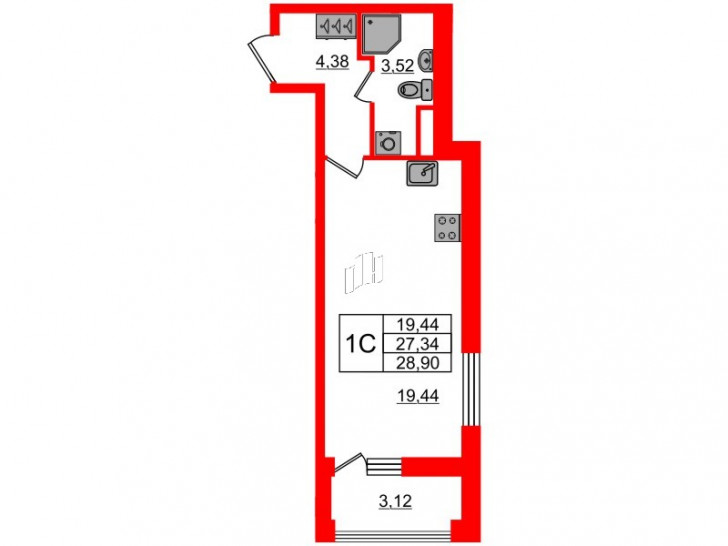 Студия 27.34 м²