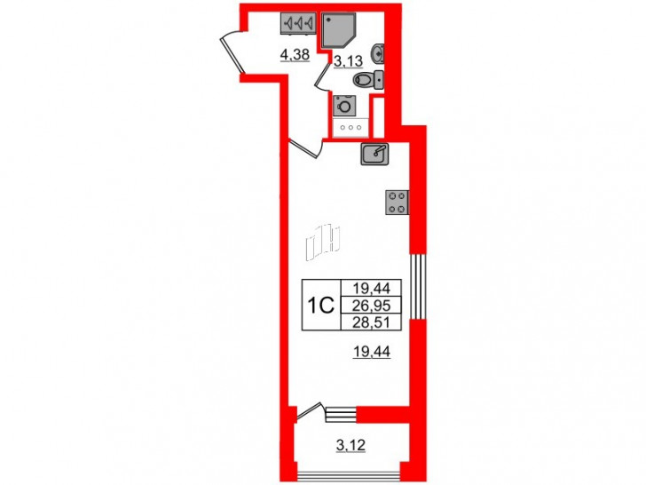 Студия 26.95 м²